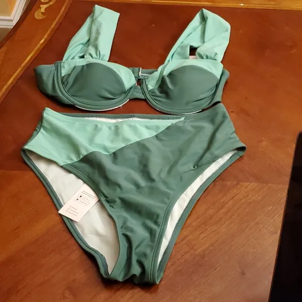 Cupshe Tempest Underwire Mesh Bralette M & High Waist Cheeky Bikini Set SZ S - Image 2