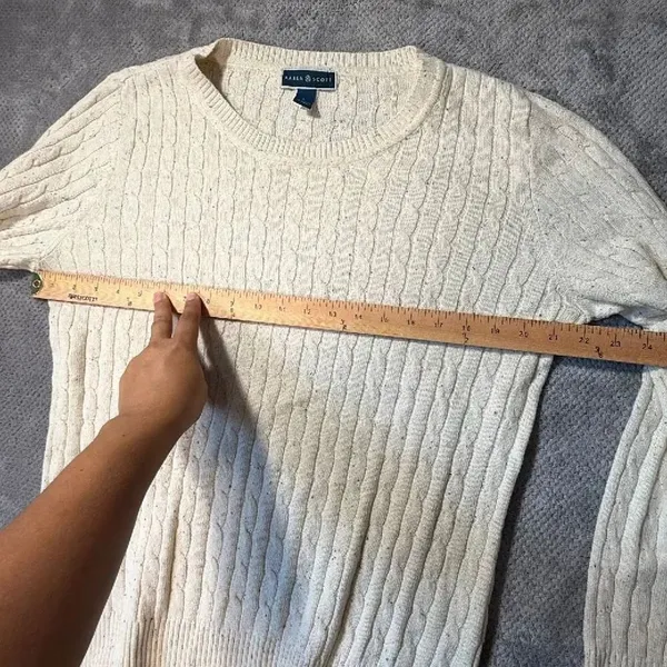 Karen Scott LRG Cream Cable Knit Crewneck Sweater Cotton Blend Speckled Academia - Image 8