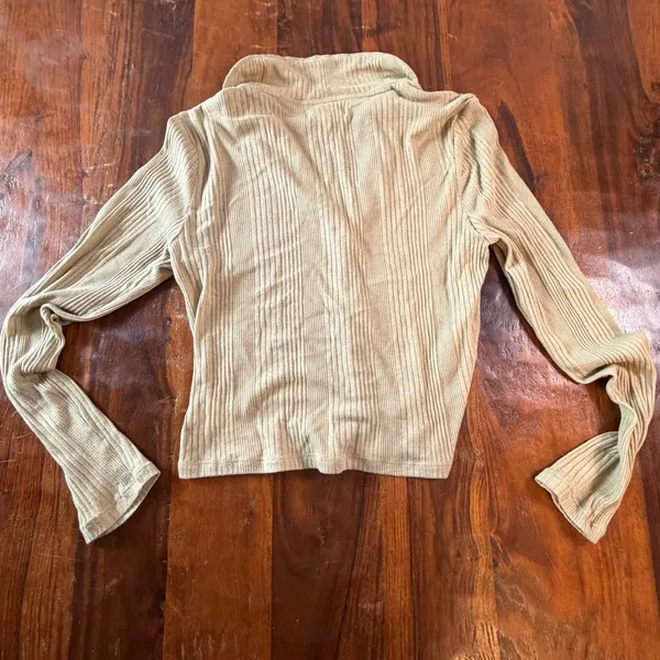 Madewell Sage Green Ribbed Knit Button Front Collared Cardigan Top Large - Image 2