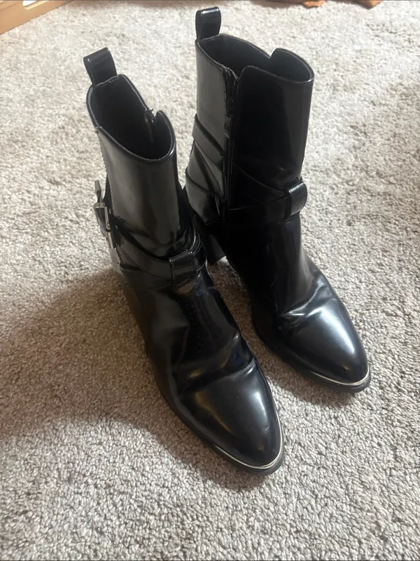 Women's Black Buckle Strap Ankle Booties size 6 - Image 3