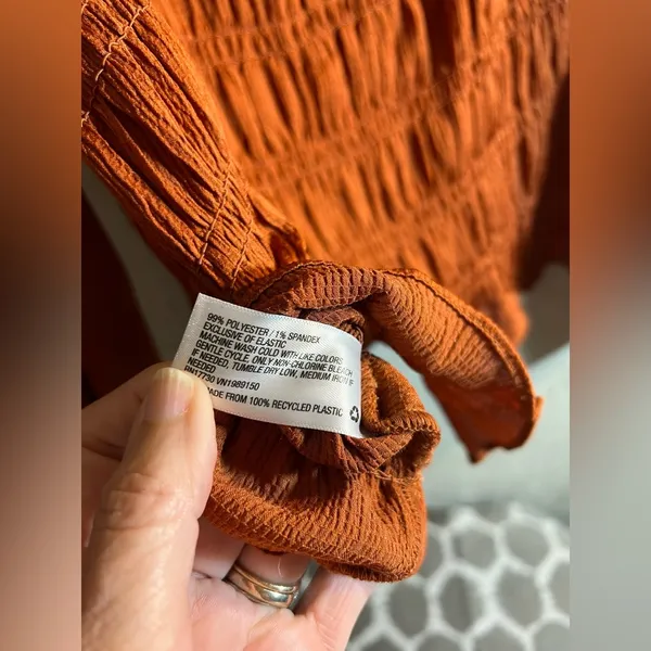 A New Day Orange Smocked Ruffled Sleeve Blouse NWOT ruffles square neckline boho - Image 6