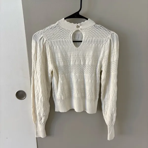 Abercrombie Pointelle Mock Neck Puff Sleeve Sweater in Cream - Image 2