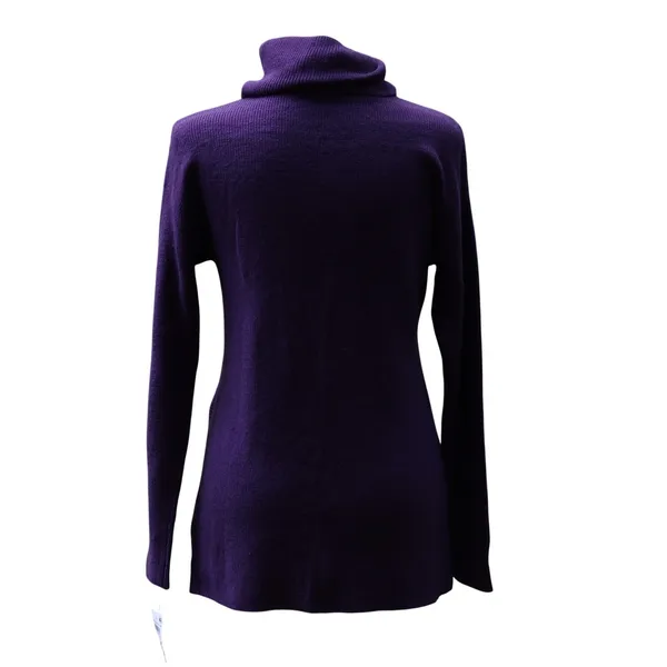 Bar III Purple Dynasty Cowl Turtleneck Sweater Womens Size XS Zipper Wool Blend - Image 2