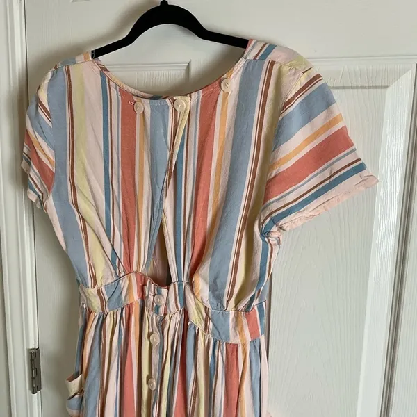 a.n.a Striped Linen Blend Midi Dress Open Back Pockets Women’s Size M - Image 7