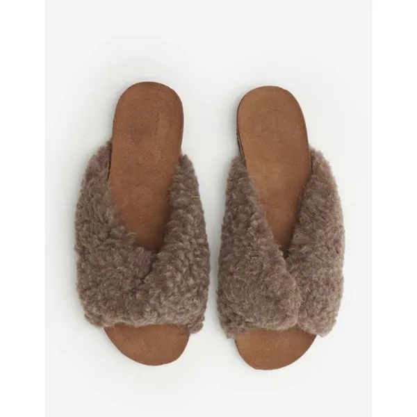 Flattered‎ Lou Teddy Knotted Genuine Shearling Slide Sandals in Taupe - Image 2