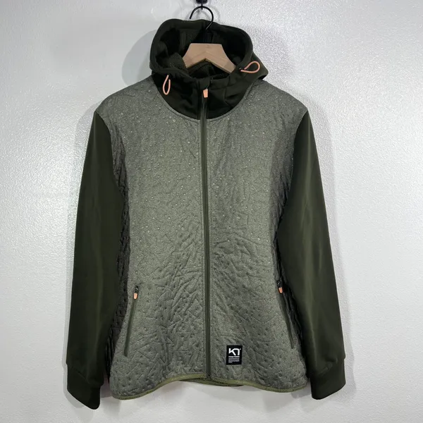 Kari Traa Quilted‎ Hooded Jacket Women's XL Green Full Zip Contrast Sleeves - Image 2