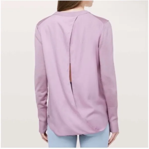 Lululemon Still at Ease Lavender Purple Open Back Knit Sweater Long Sleeve - Image 2