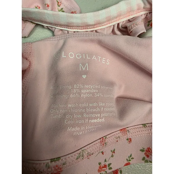 Blogilates Ruffle Corset Bra Pink Gingham Floral Print Activewear Top Medium NWT - Image 6