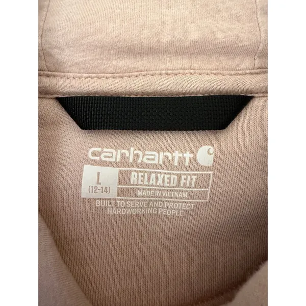 Carhartt Womens Relaxed Fit Logo Graphic Hoodie Heather Pink Large‎ L 12-14 - Image 6
