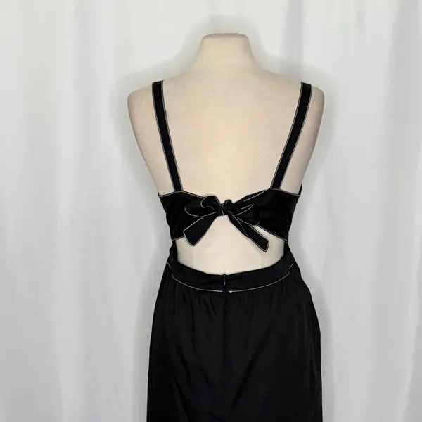 ZARA‎ Luiza Black Midi Dress Tie Back Contrast Stitching Pockets Poplin X-Large - Image 8