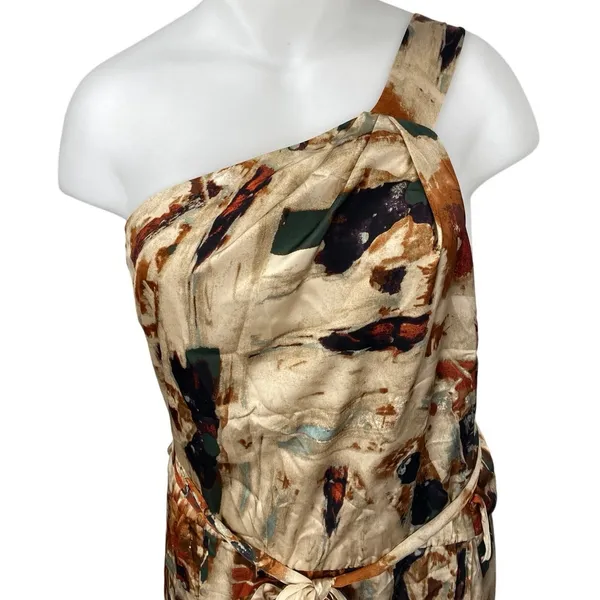 NEW Rebdolls Kiera Multicolor Satin Abstract One Shoulder Maxi Shift Dress 14/16 - Image 3
