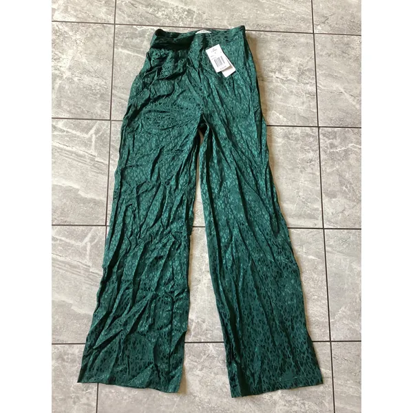 L*Space Harlow Pant Green Leopard Jacquard Wide Leg Viscose Trousers Size 2 NEW - Image 3