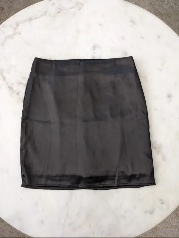 Dolls Kill Tic Toc Black Satin High Waist Mini Skirt - Image 4