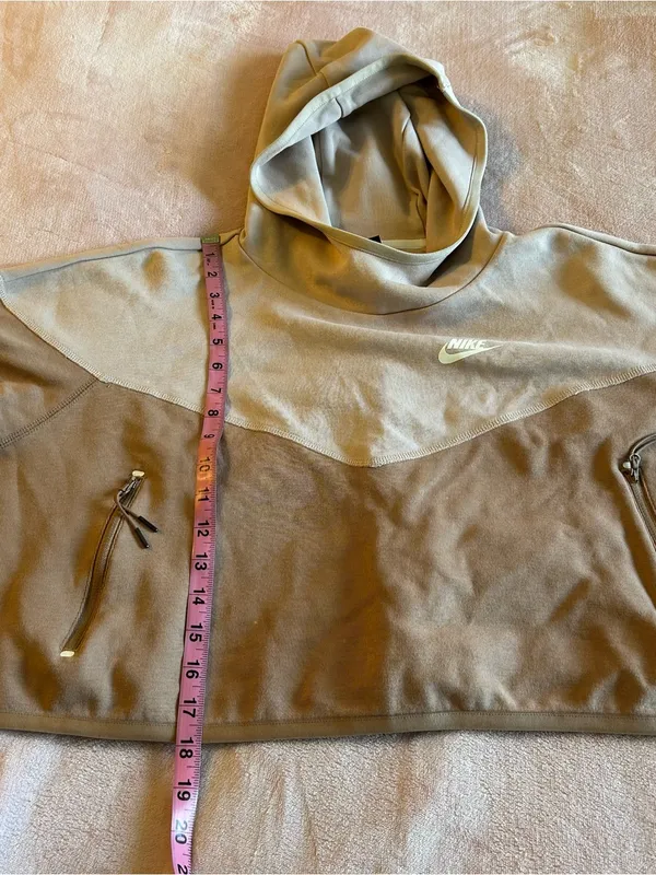 Nike two tone color block tan brown cropped oversized hoodie size S casual - Image 10