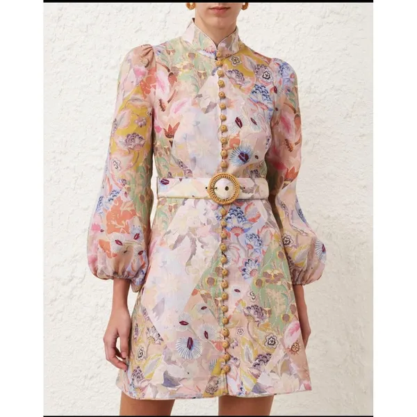 NWOT $950 Zimmermann Illustration Buttoned Belted Floral Linen Mini Dress size 0 - Image 2
