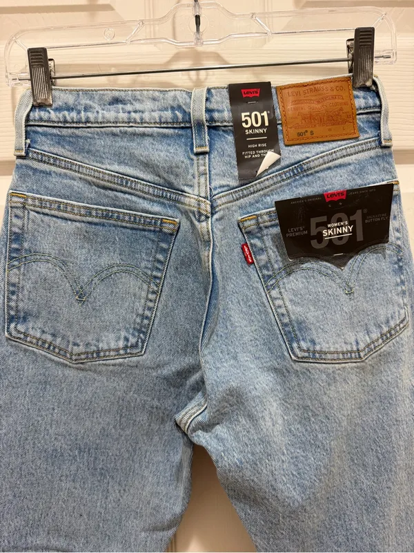 Levi's Light Blue Denim 501 Skinny High Waist Button Fly Jeans Size 24x28 - Image 6