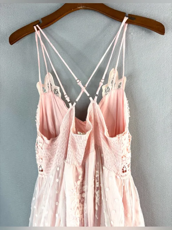 Main Strip M Balletcore Romance Blush Pink Lace Maxi Dress with Strappy Back - Image 6