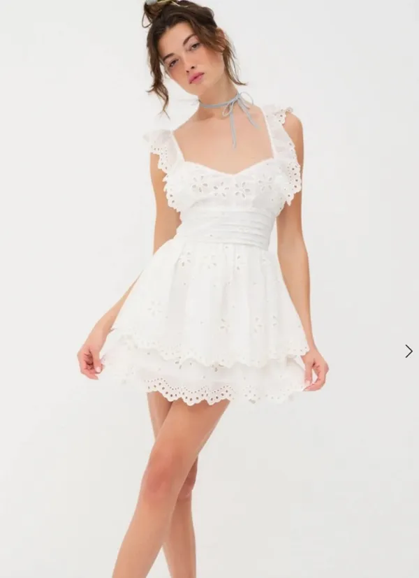For Love & Lemons White Eyelet Mini Dress - Image 4