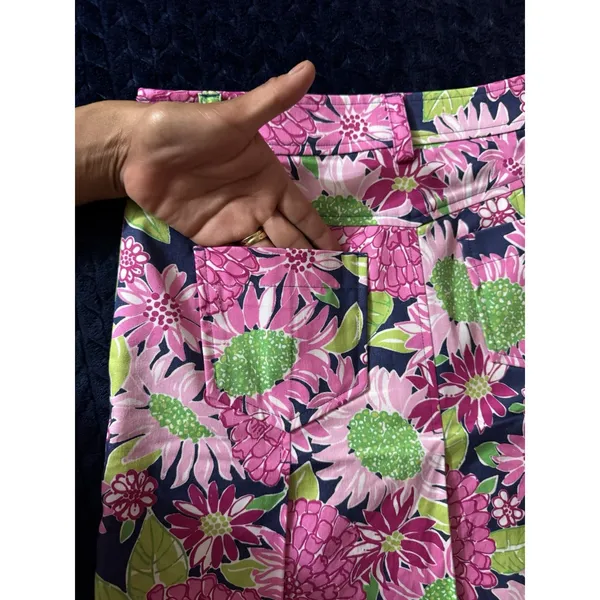 Lilly Pulitzer Womens Floral Print Pink Green A-Line Pleated Skirt Size 0 - Image 2
