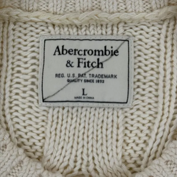 Abercrombie Fitch Cream Cable Fisherman Knit‎ Crew Neck Sweater Women Size L - Image 4