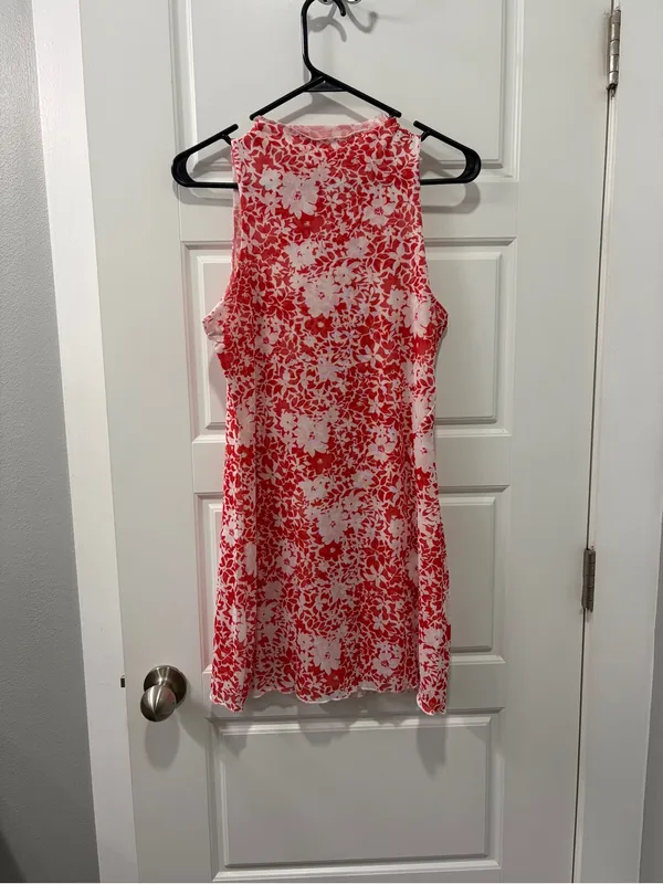 Red Floral High neck Mini Dress with Side Slit size small NWOT - Image 5
