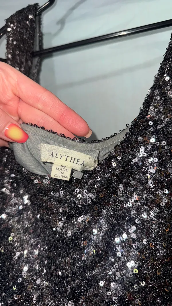 Alythea Dark Gray Sequin Cocktail Dress - Image 4