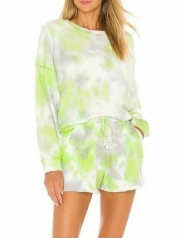 NEW Free People Boho Green, Gray & White Tye Dye Kelly Terry Shorts - Image 4