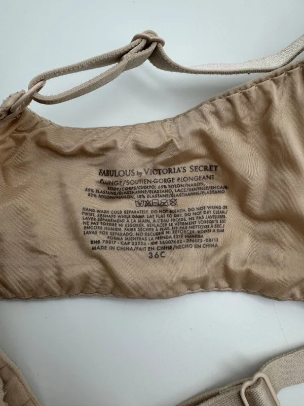 Fabulous by Victoria's Secret Plunge Bra Beige Tan Shimmer Lace Underwire 36C - Image 5