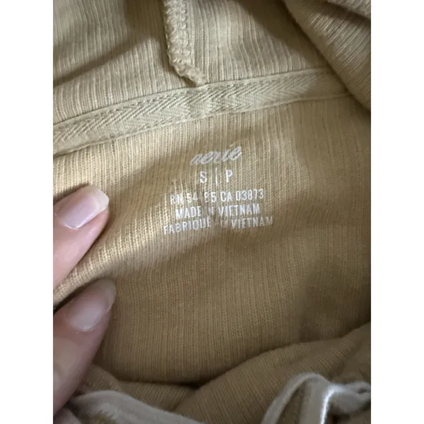 Aerie Tan Oversized Cropped Tan Ribbed Hoodie Womens Sz S - Image 5
