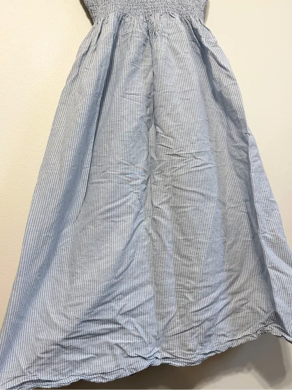 J crew smocked beach dress linen cotton stripes blue size medium - Image 4
