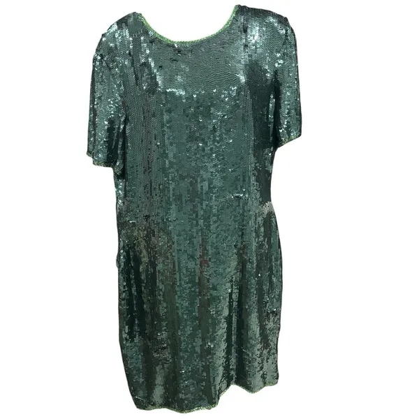 Royal Feelings Vintage Hunter Emerald Green Sequin Dress Women's‎ Size XL - Image 3