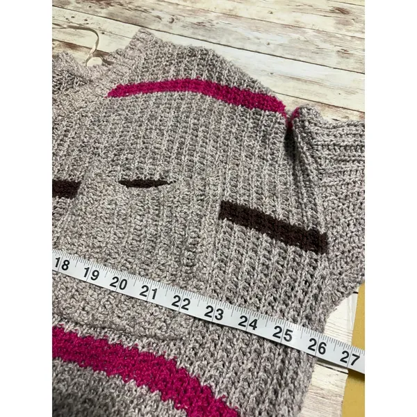 Free People Oversized Loose Knit V-Neck Sweater Size Large Striped Pink Brown - Image 5
