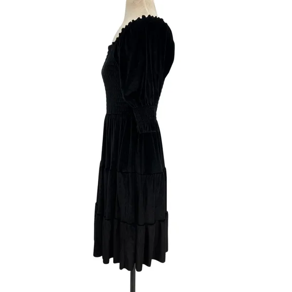 Baltic Born Bliss Smocked Velvet Dress Mini Tiered‎ Black Size Medium - Image 8