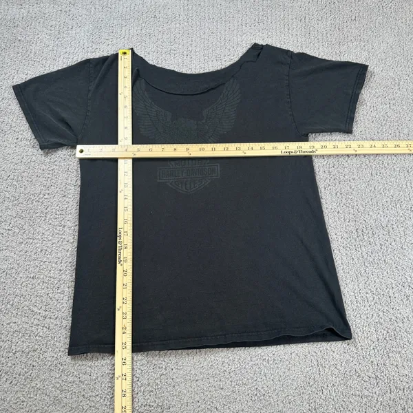 Rare Harley Davidson Dubai UAE T Shirt Top Women Black Eagle Graphic Cutout Neck - Image 3