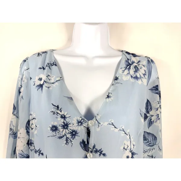 Sugar Lips Maxi‎ Dress Womens Size S Pale Blue Floral Tiered Long Sleeve Cottage - Image 5