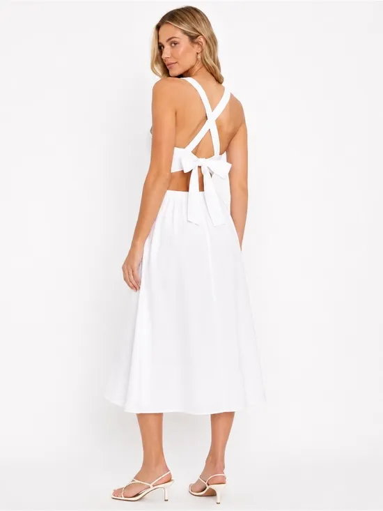 NEW Lulus Strolling Sicily White Pleated Backless Midi Dress With Pockets Sz XL - Image 2