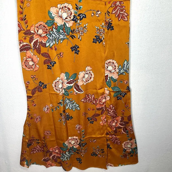 CantonWalker Slip Dress XL Orange Floral Slit Cowl Neck Sleeveless Strappy New - Image 3