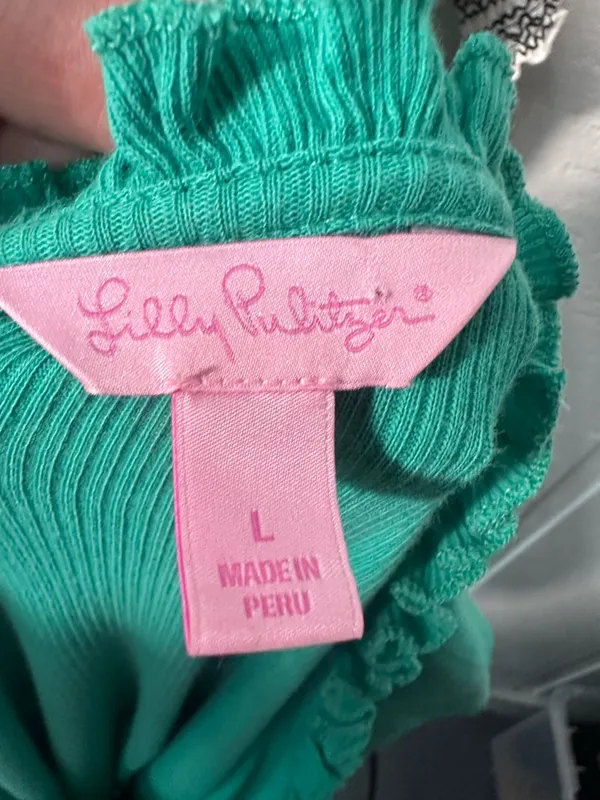 Lilly Pulitzer Green Ribbed Top with Ruffle Neckline Size Large EUC - Image 7