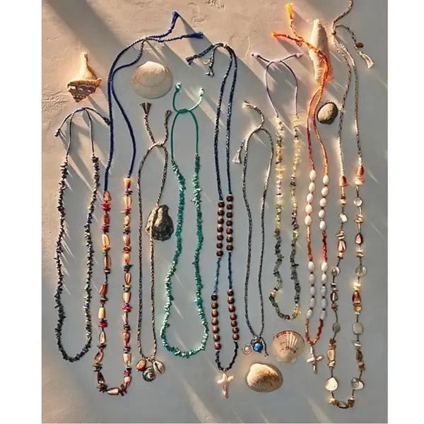 Free People Ariana Ost Easy Does It Pearl Cross Strand Necklace Bohemian Beach - Image 5