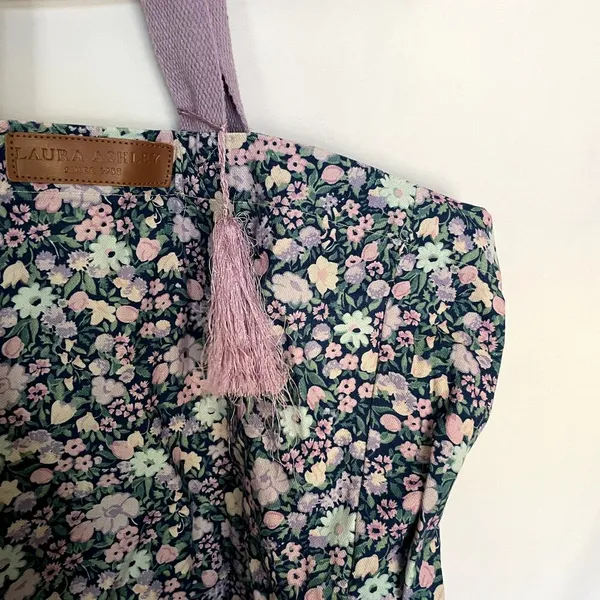 Laura Ashley purple green‎ floral tote bag large capacity cargo cotton - Image 2