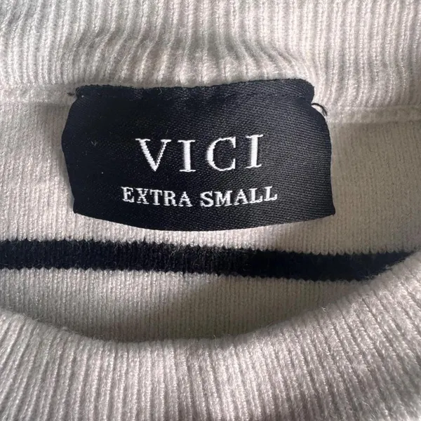 VICI Stripe Knit Sweater Short Cut Waist Length Top - Image 5