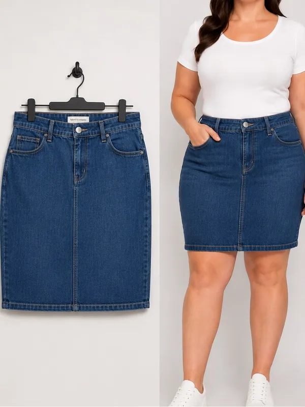 Hybrid & Company Plus Size 22 Stretch Denim Pencil Mini Skirt Dark Wash - Image 2