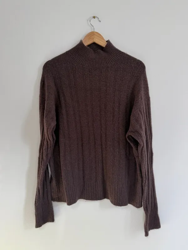 J CREW Ribbed Mockneck Sweater in Supersoft yarn Size XL Brown Knit BM209 - Image 2