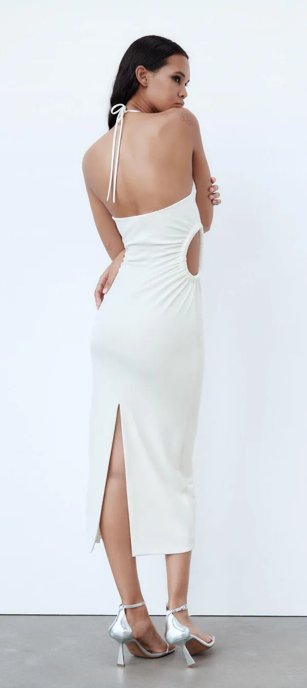 Zara Dress maxi halter cut out white wedding coctail party - Image 9