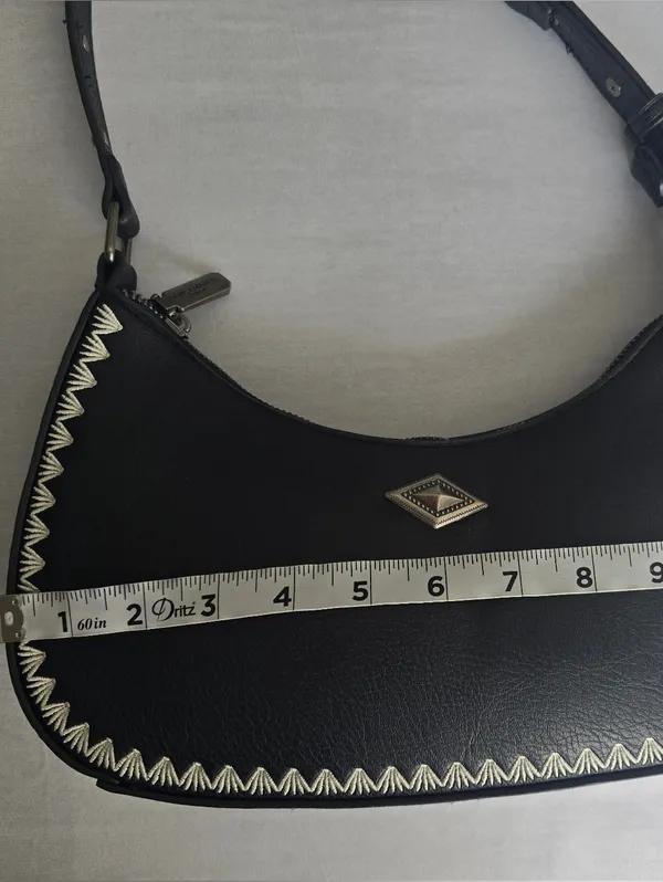 Black Women's‎ Shoulder Bag with Contrast Embroidered Stitching - Image 3