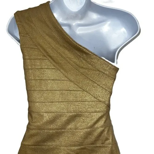 EXPRESS Shimmery Gold One Shoulder Bandage Mini Dress NWT $89 Size‎ XS - Image 7