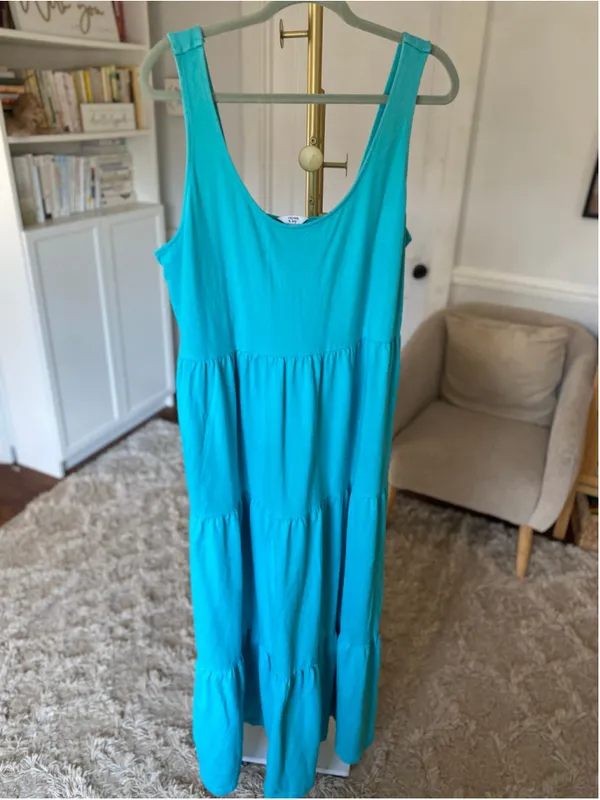 Crown & Ivy Cotton Maxi Dress Tiered Sleeveless Coastal Cottagecore Quiet Luxury - Image 2