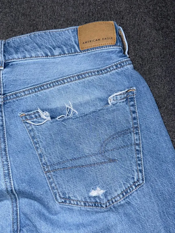 American Eagle Skater Jeans Baggy Wide Leg Distressed Medium Blue Wash Women’s 2 - Image 5