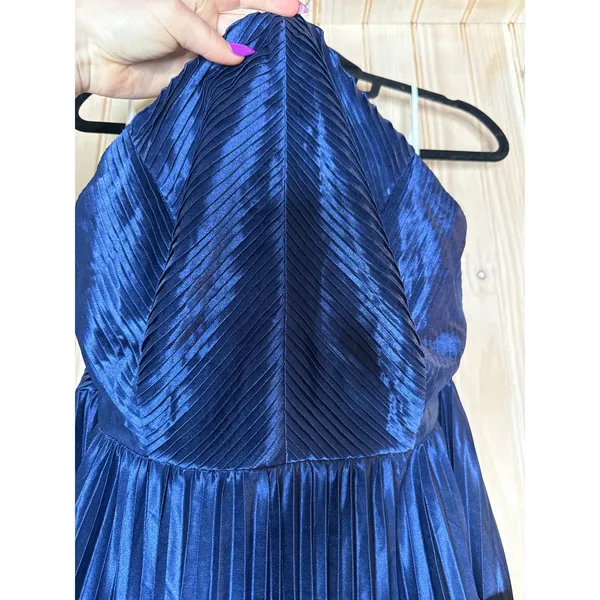 NWT Lulus Elaborate Charm Navy Blue Satin Pleated Backless Maxi Dress Gala Sz XL - Image 4