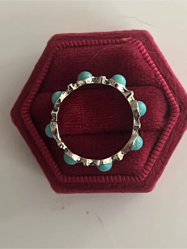 Bohemian Style Stainless Steel Silver Faux Turquoise Ring Size 8 NWT - Image 3